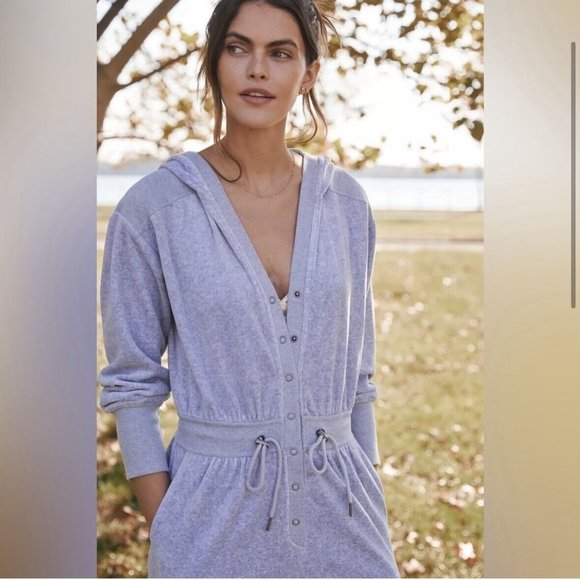 Daily Practice Anthropologie Lounge Jumpsuit (Size M) Grey Velour Wide Leg Ankle - Picture 4 of 8